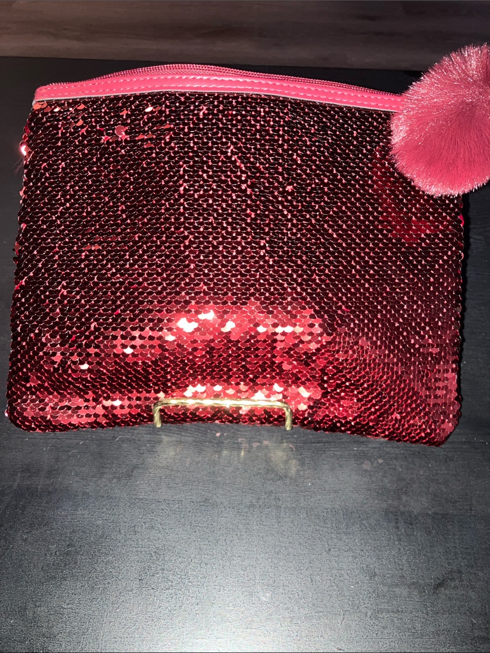 Sequin Zip Pouch - Shimmery Red Cosmetic Bag